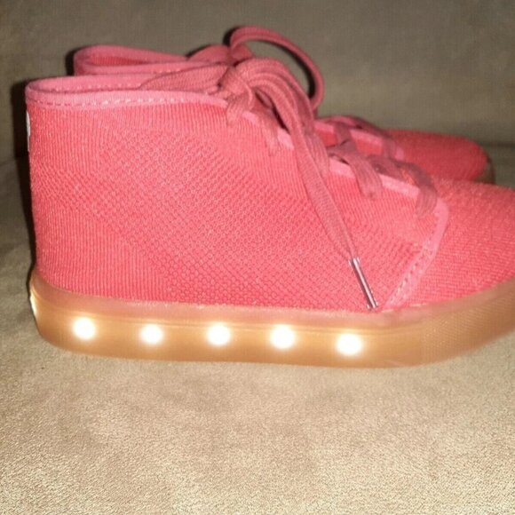 POP-Stanley-Kid's Multi-Light Up Sneaker-Mini USB-LED-Red Knit-Size 2 - Picture 5 of 10